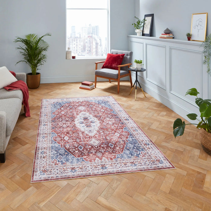 Think Rugs tabriz washable h1156 red Multicoloured, Red Living Room Washable Rug.