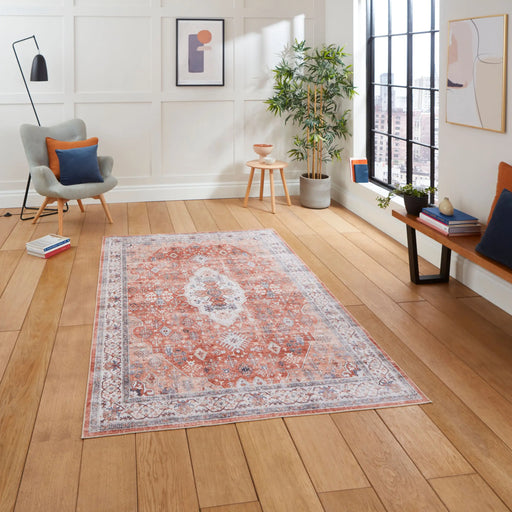 Think Rugs tabriz washable h1156 terra Orange Living Room Washable Rug.