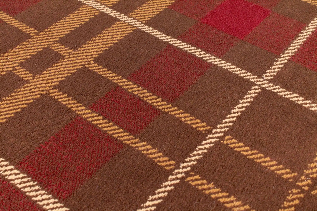 URCO tartan brown Brown, Red Living Room Geometric Rug.