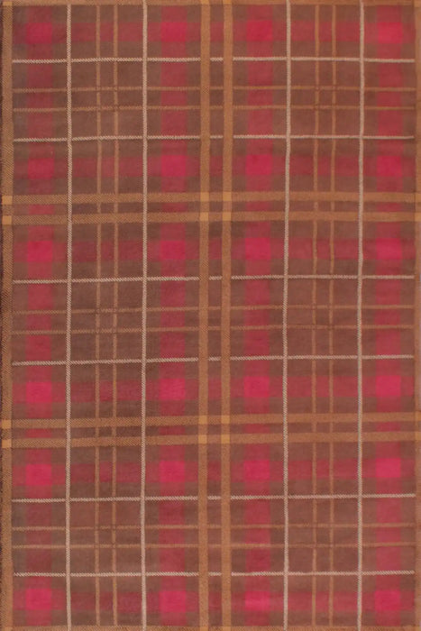 URCO tartan brown Brown, Red Living Room Geometric Rug.