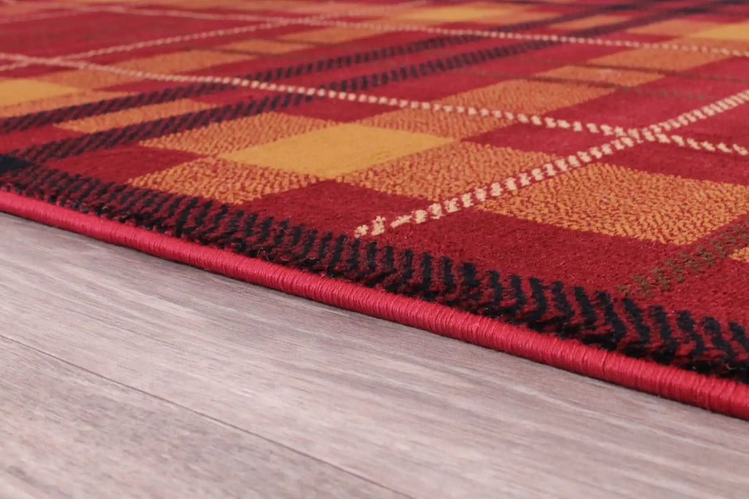 URCO tartan red Red Living Room Geometric Rug.