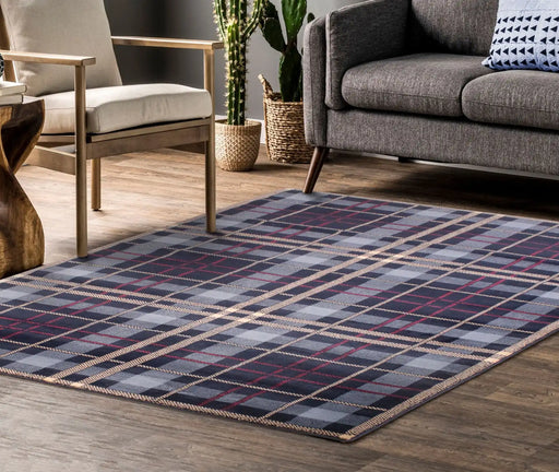 URCO tartan blue Blue Living Room Geometric Rug.