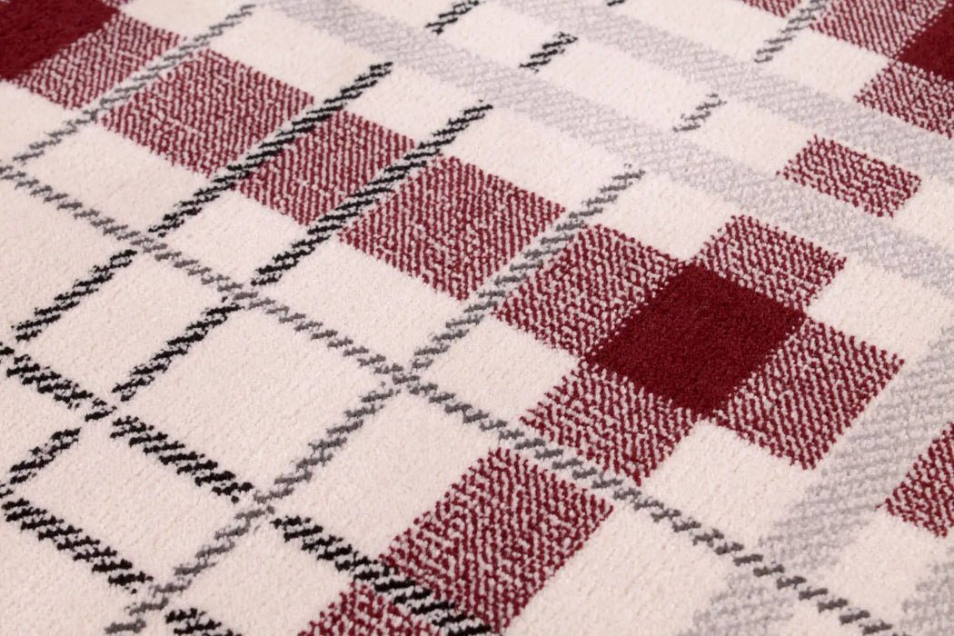 URCO tartan red cream Red, Cream Living Room Geometric Rug.
