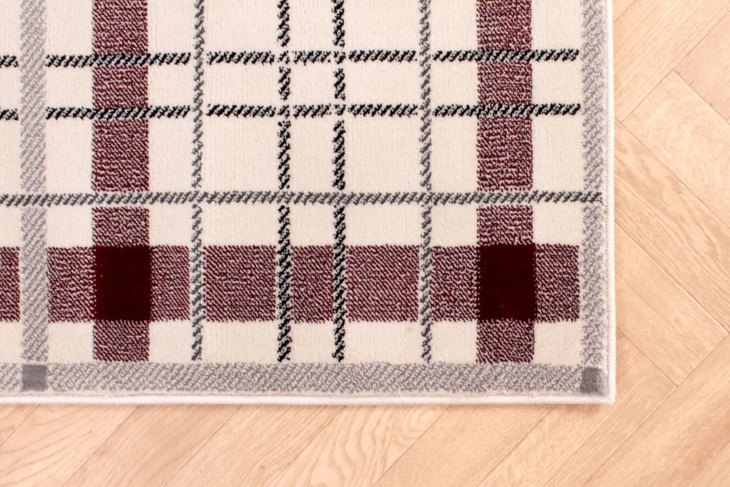 URCO tartan red cream Red, Cream Living Room Geometric Rug.