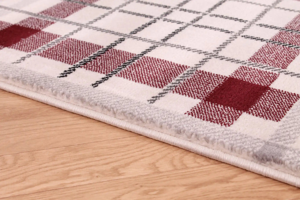 URCO tartan red cream Red, Cream Living Room Geometric Rug.