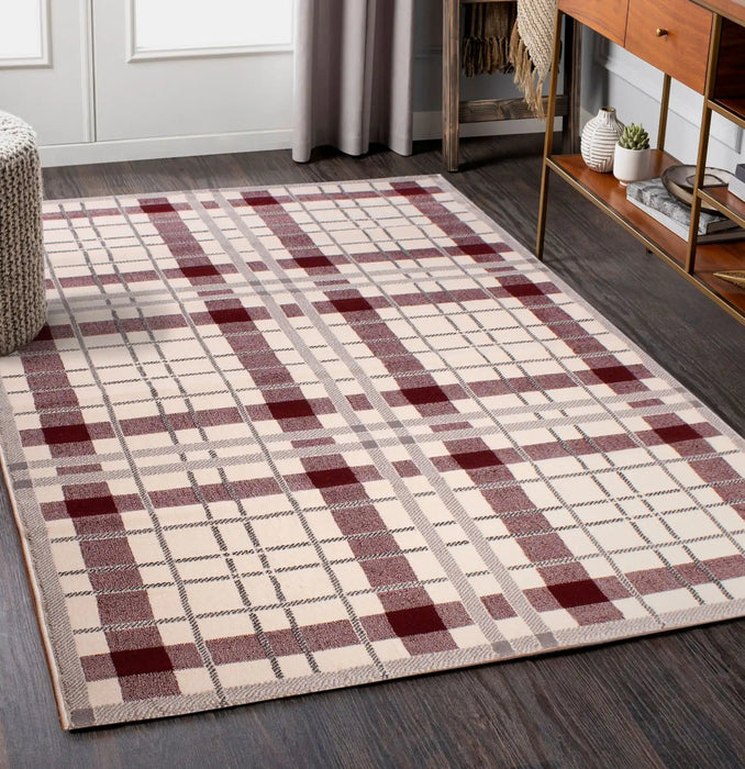 URCO tartan red cream Red, Cream Living Room Geometric Rug.