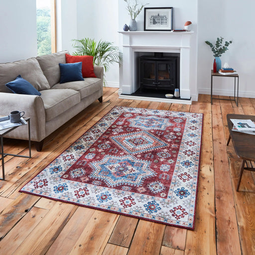Think Rugs topaz think topaz g4705 red Multicoloured, Red Living Room Flat Weave Rug.
