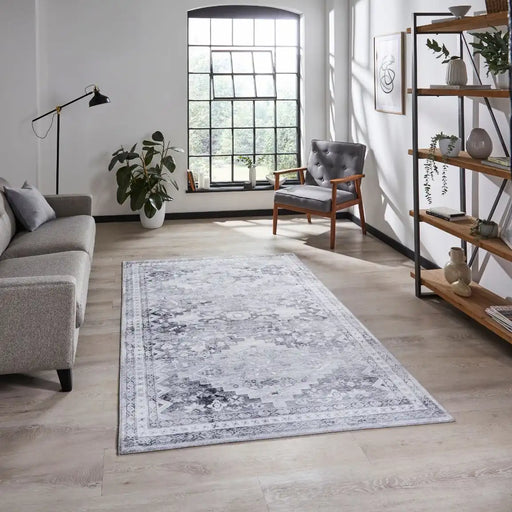 Think Rugs topaz think h1265 grey Grey Living Room Flat Weave Rug.