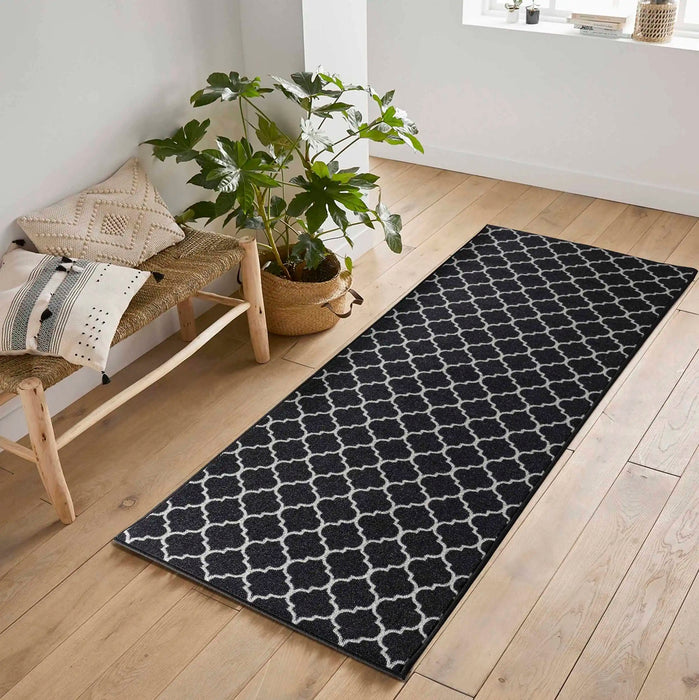 Serdim Rugs gel back trellis black Black Living Room Geometric Rug.