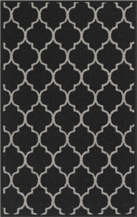 Serdim Rugs gel back trellis black Black Living Room Geometric Rug.