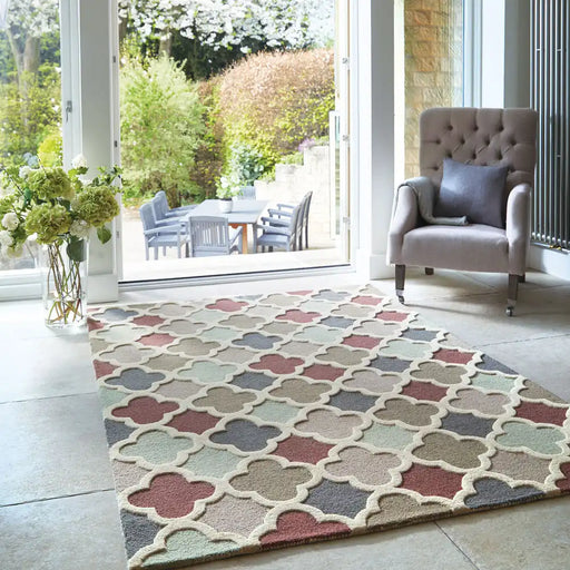Origins trellis multi hug pastel Multicoloured Living Room Wool Rug.