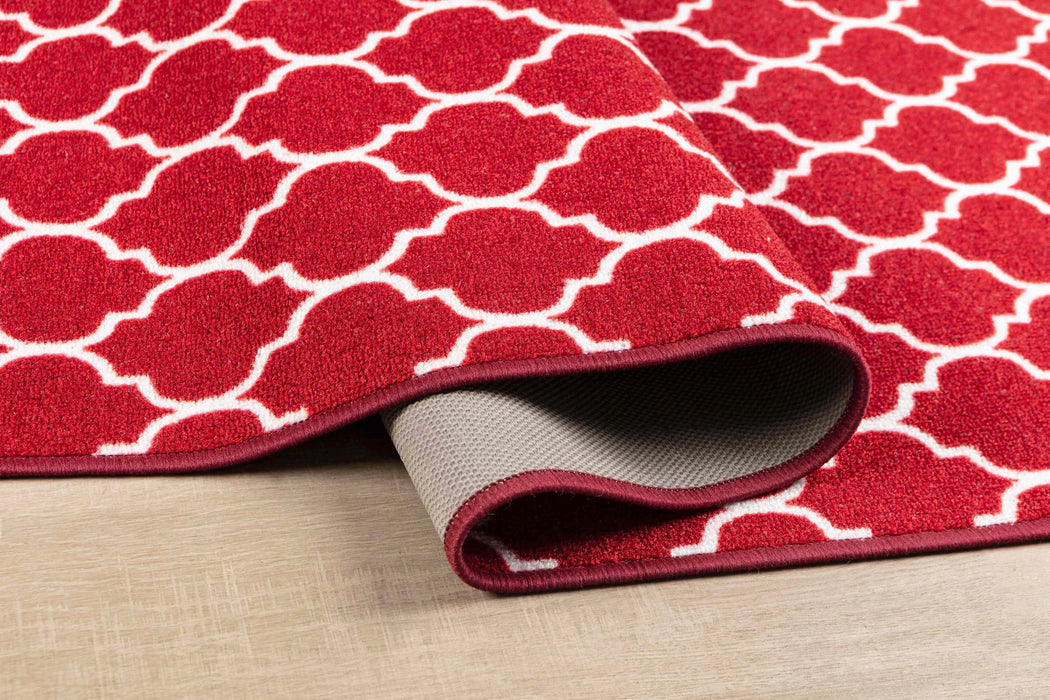 Serdim Rugs gel back trellis red Red Living Room Geometric Rug.
