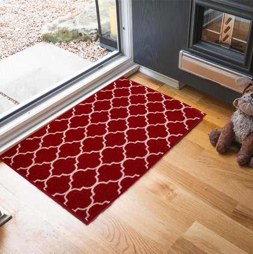 Serdim Rugs gel back trellis red Red Living Room Geometric Rug.