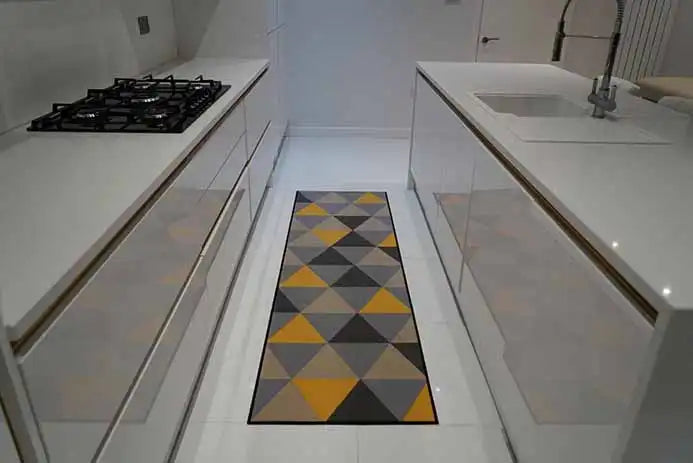Serdim Rugs gel back triangle dark gold Grey, Yellow, Multicoloured Living Room Geometric Rug.