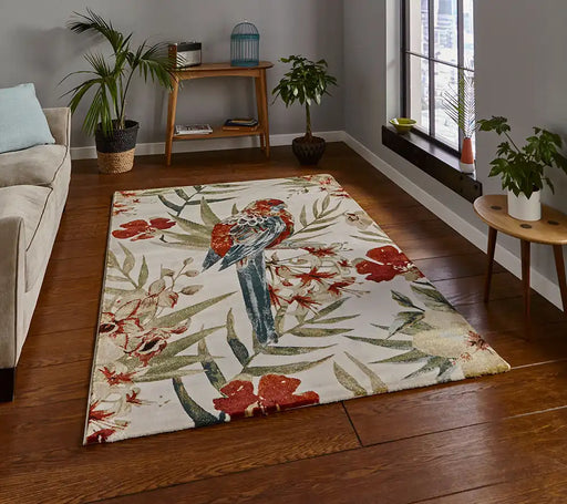 Think Rugs tropics 6093 cream multi Ivory, Multicoloured Living Room  Rug.