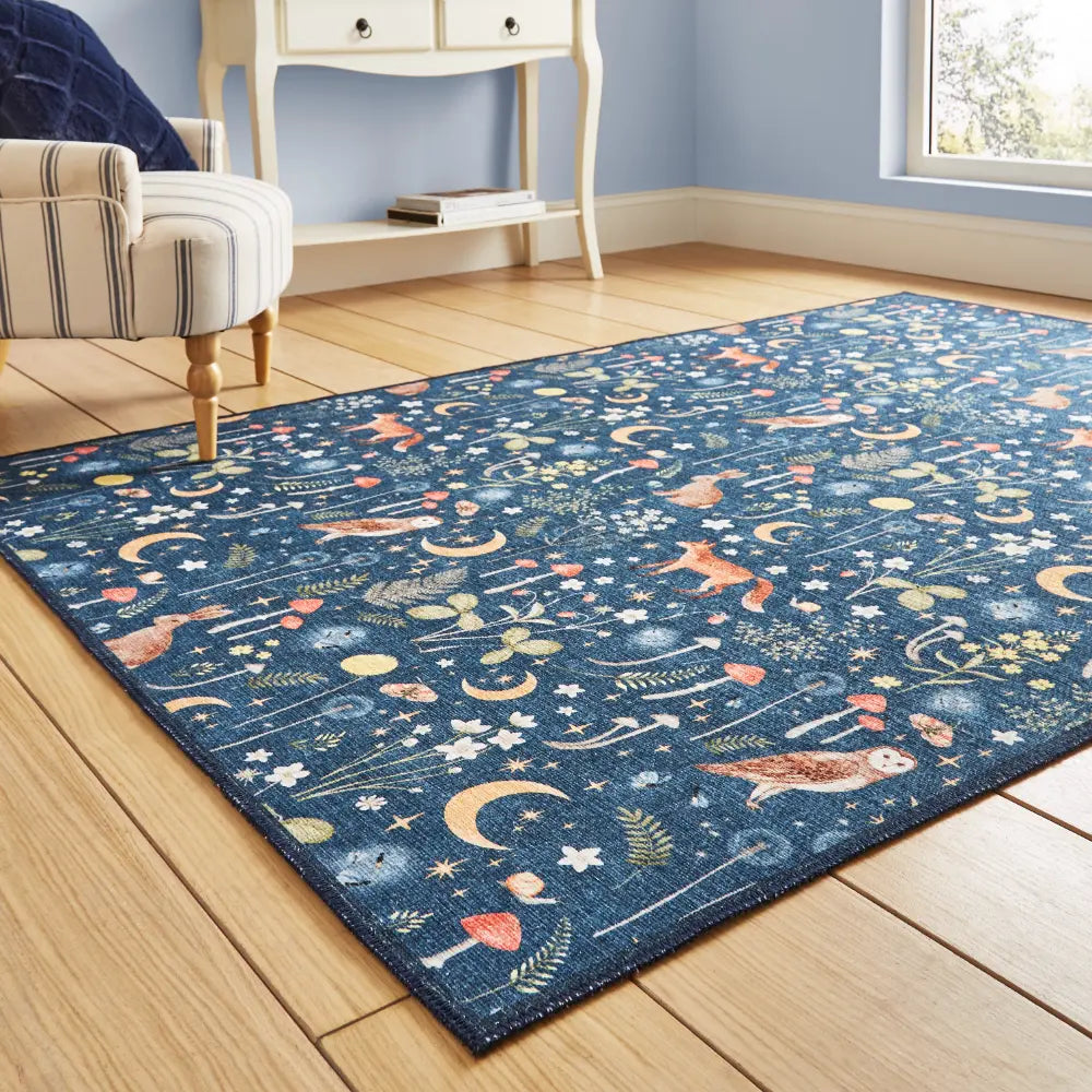 Catherine Lansfield Twilight Animals - Washable Blue Rug — RugsDirect ...