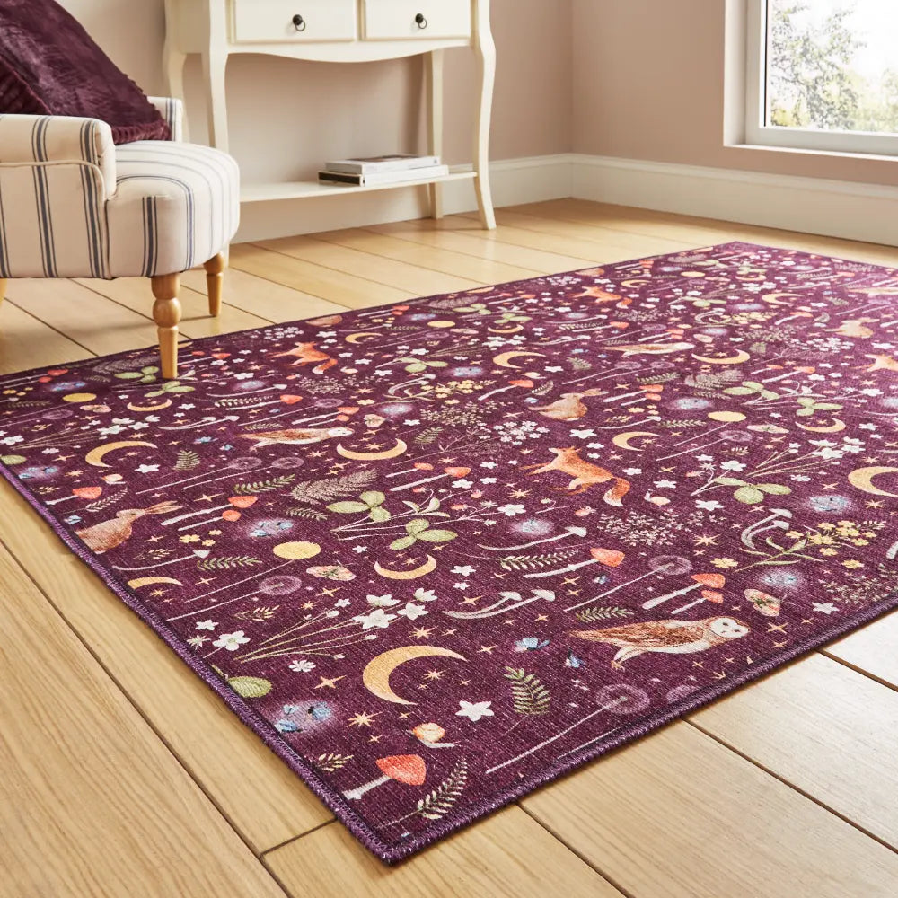 Twilight Animals Plum - Washable Purple Rug — RugsDirect Online