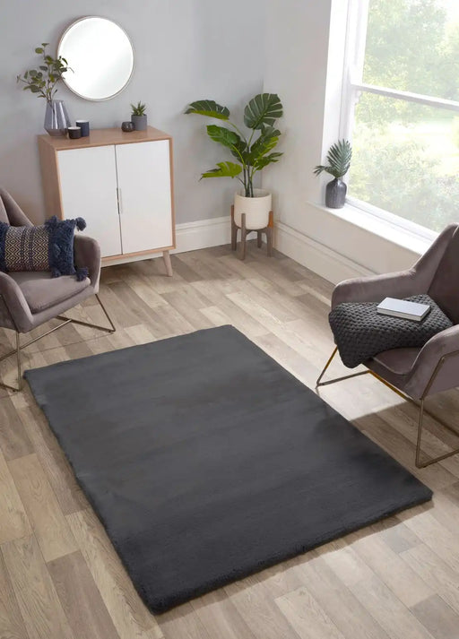 HMC luxe faux fur charcoal Black Living Room  Rug.