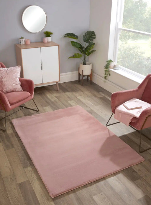 HMC luxe faux fur blush Pink Living Room  Rug.