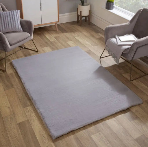 HMC luxe faux fur silver Grey Living Room  Rug.