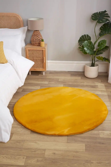 HMC luxe faux fur ochre Yellow Living Room  Rug.