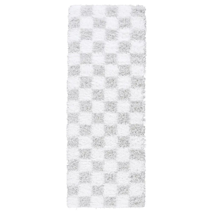 Willa Shaggy Modern Plush Pile Light Grey Checkered Rug