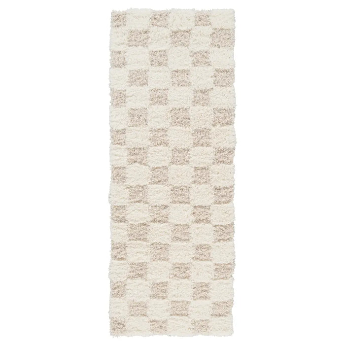 Willa Shaggy Modern Plush Pile Light Beige Checkered Rug