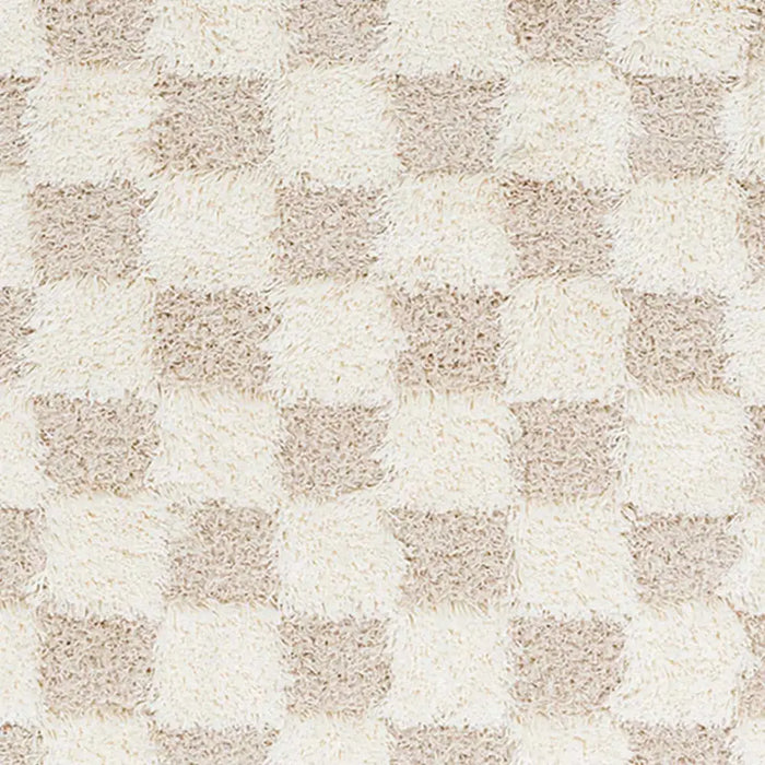 Willa Shaggy Modern Plush Pile Light Beige Checkered Rug
