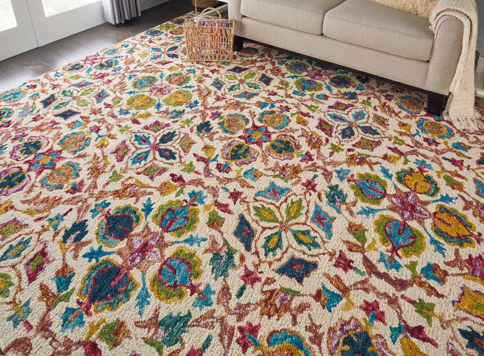 Nourison vibrant vib08 ivory Multicoloured Living Room Geometric Rug.
