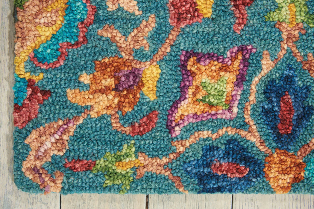 Nourison vibrant vib08 teal Blue, Green, Multicoloured, Teal Living Room Geometric Rug.