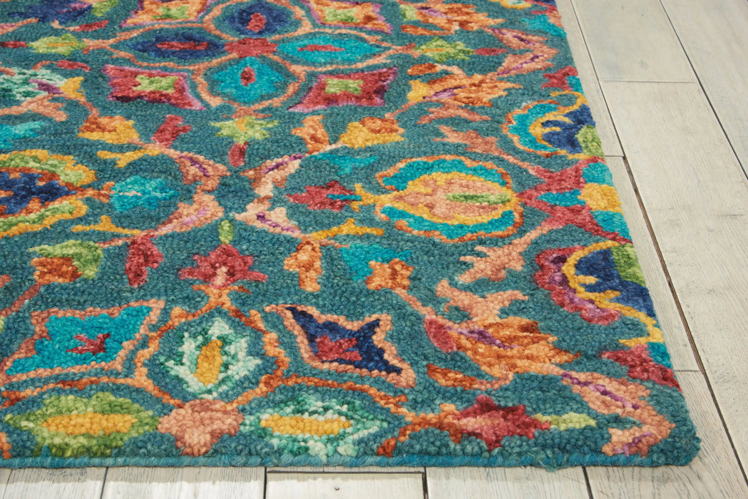 Nourison vibrant vib08 teal Blue, Green, Multicoloured, Teal Living Room Geometric Rug.