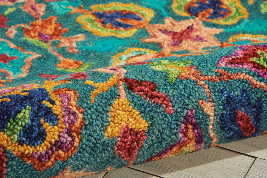 Nourison vibrant vib08 teal Blue, Green, Multicoloured, Teal Living Room Geometric Rug.