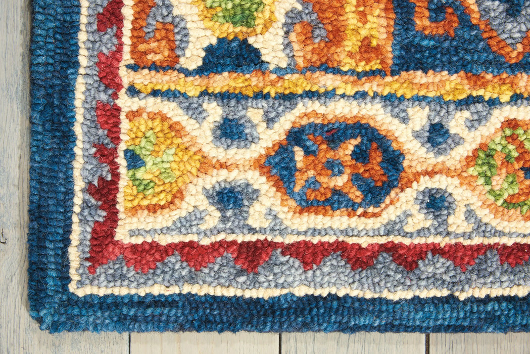Nourison vibrant vib09 navy Blue, Multicoloured, Navy Living Room Geometric Rug.