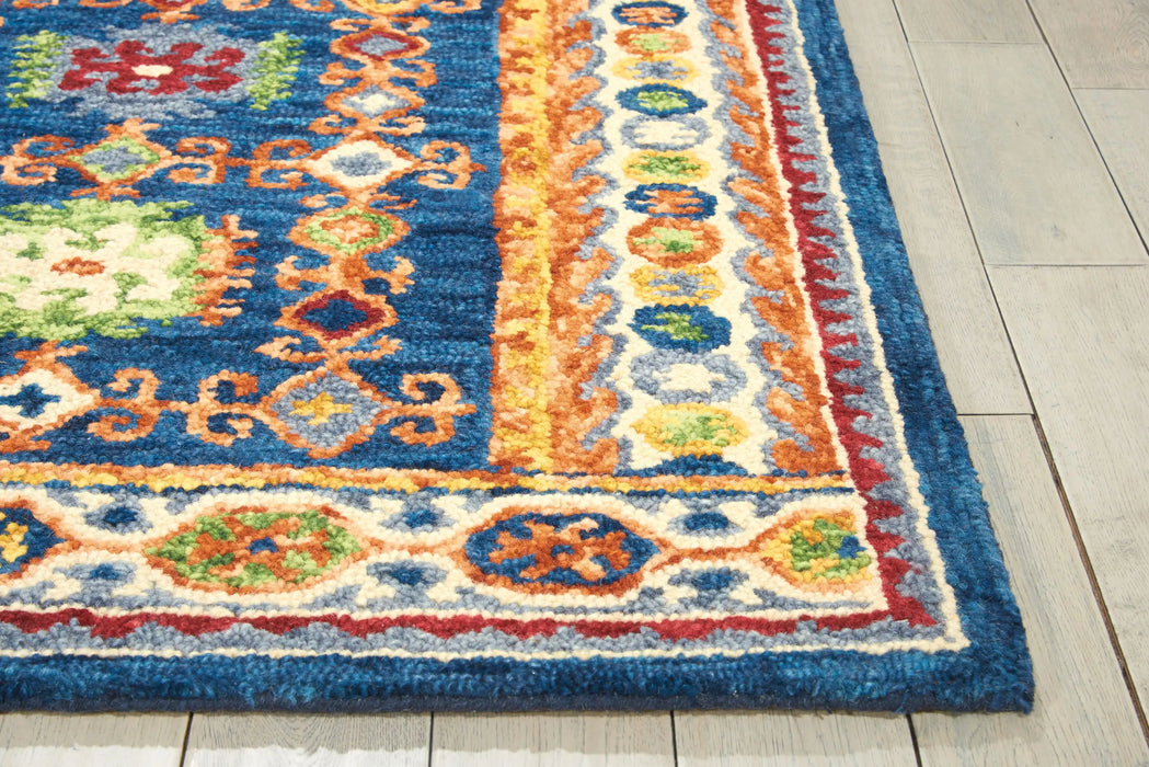 Nourison vibrant vib09 navy Blue, Multicoloured, Navy Living Room Geometric Rug.