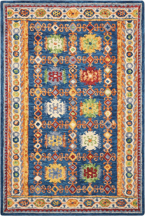 Nourison vibrant vib09 navy Blue, Multicoloured, Navy Living Room Geometric Rug.