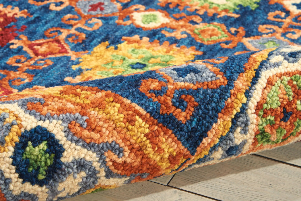 Nourison vibrant vib09 navy Blue, Multicoloured, Navy Living Room Geometric Rug.