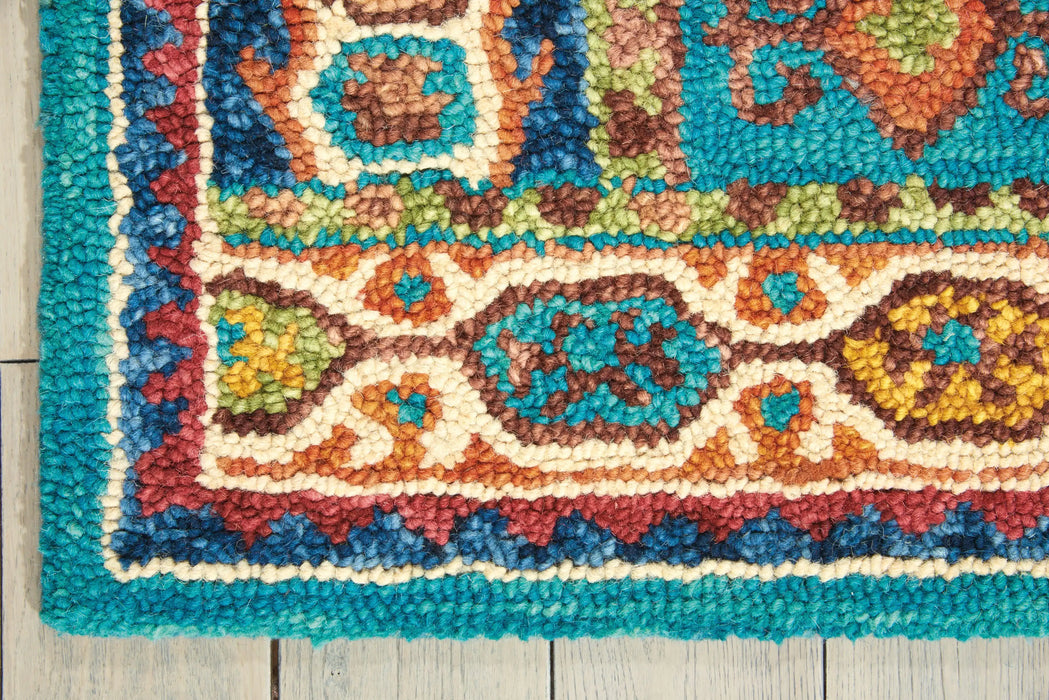 Nourison vibrant vib09 teal Green, Multicoloured, Teal Living Room Geometric Rug.