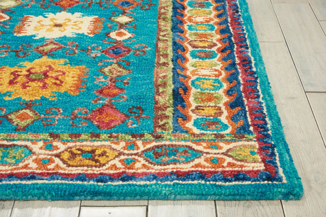 Nourison vibrant vib09 teal Green, Multicoloured, Teal Living Room Geometric Rug.