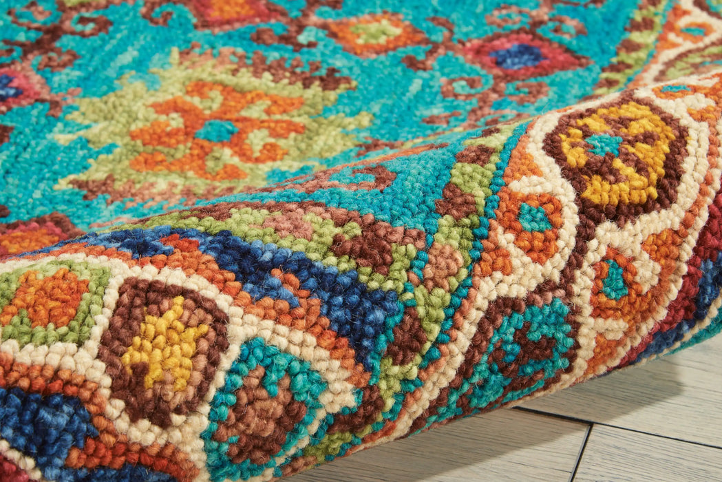 Nourison vibrant vib09 teal Green, Multicoloured, Teal Living Room Geometric Rug.