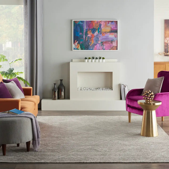 Nourison venosa vsn01 grey ivory Grey, Ivory Living Room Geometric Rug.