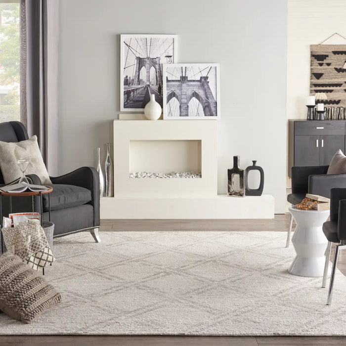 Nourison venosa vsn01 ivory grey Grey, Ivory Living Room Geometric Rug.