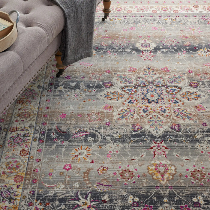 Nourison vintage kashan vka01 grey Grey, Multicoloured Living Room Floral Rug.