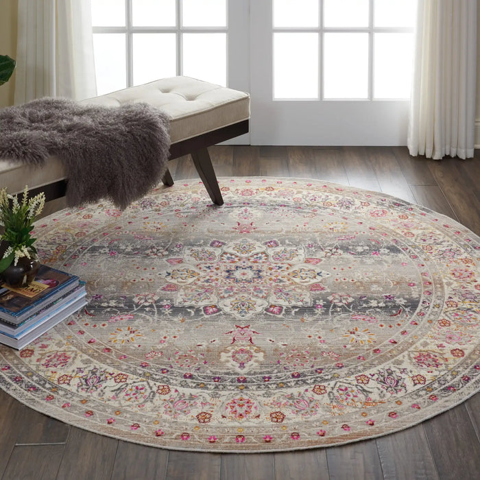Nourison vintage kashan vka01 grey Grey, Multicoloured Living Room Floral Rug.