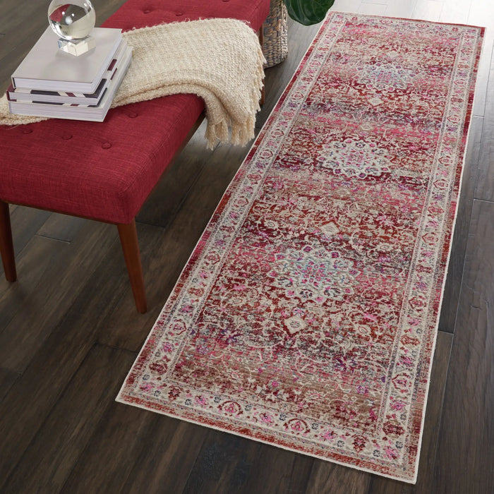 Nourison vintage kashan vka01 red Red Living Room Floral Rug.