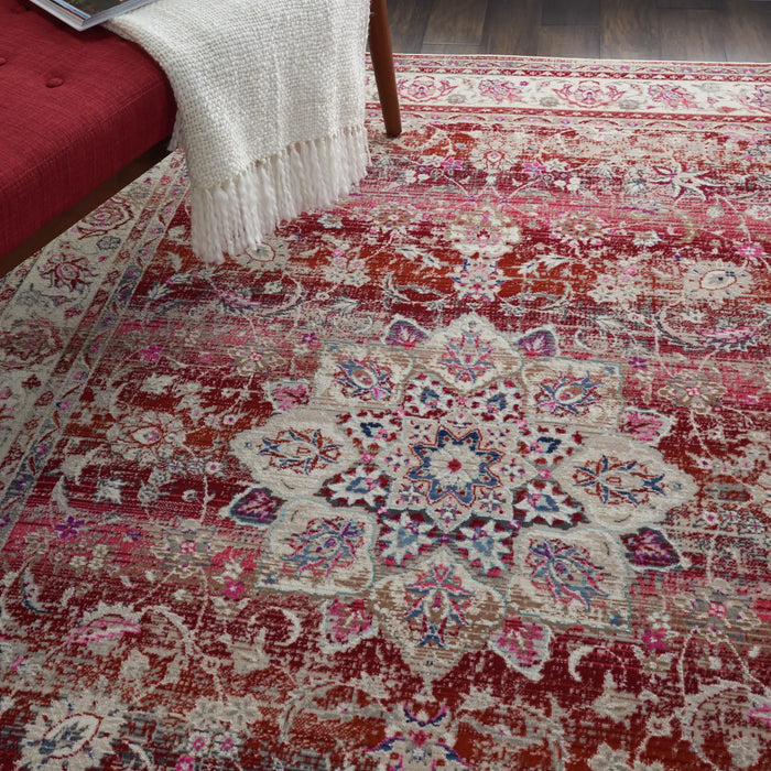 Nourison vintage kashan vka01 red Red Living Room Floral Rug.
