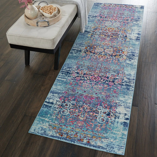 Nourison vintage kashan vka02 blue Blue Living Room Floral Rug.