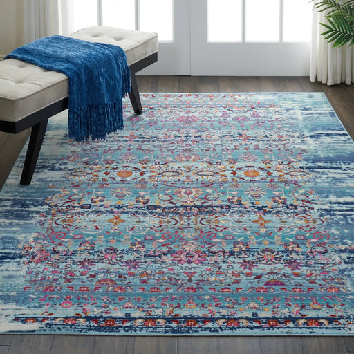 Nourison vintage kashan vka02 blue Blue Living Room Floral Rug.
