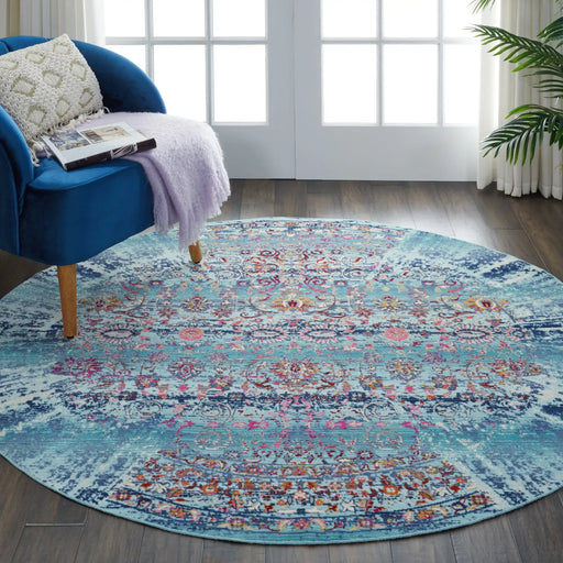 Nourison vintage kashan vka02 blue Blue Living Room Floral Rug.
