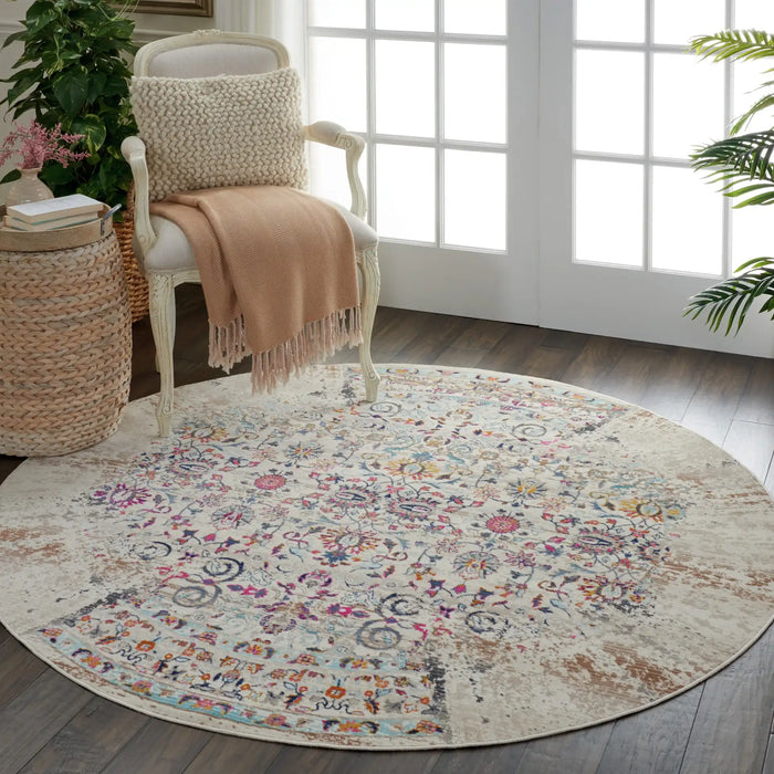 Nourison vintage kashan vka02 ivory Ivory, Multicoloured Living Room Floral Rug.