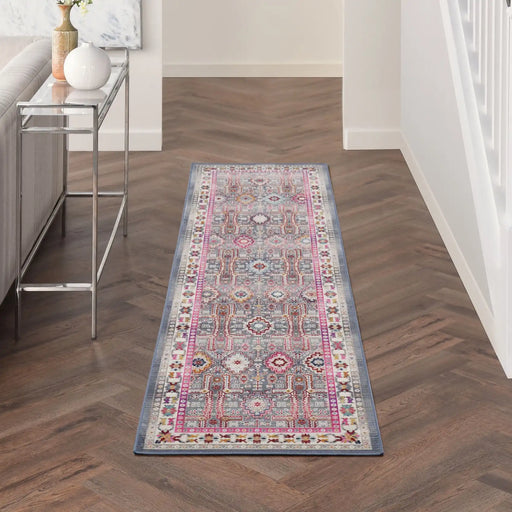 Nourison vintage kashan vka05 grey multi Grey, Multicoloured, Pink Living Room Floral Rug.